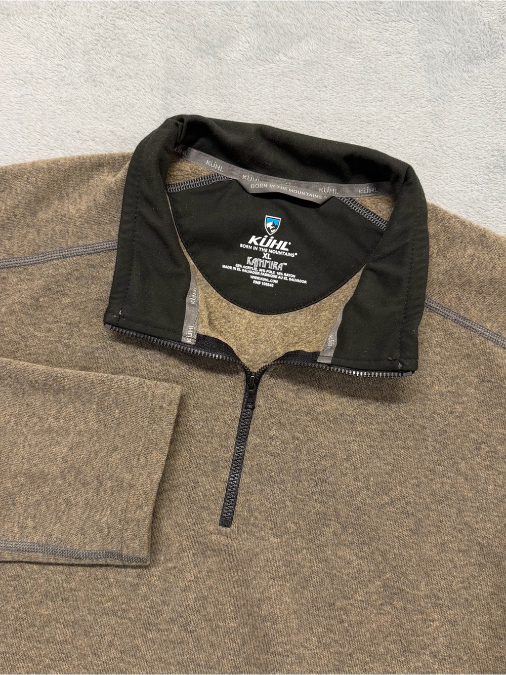 Kuhl Kashmira Fleece Quarter Zip Pullover Sweater Mens XL Brown Hiking Mid Layer